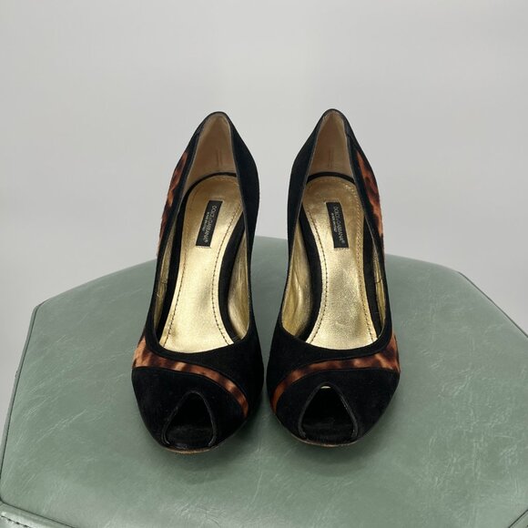 Dolce and Gabbana Leopard Print Peep Toe Heel 37.5 - Picture 2 of 7